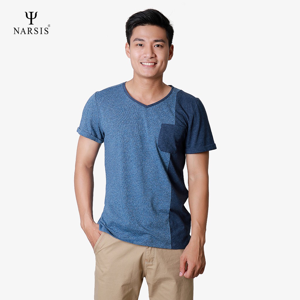 Áo thun nam cổ tim Narsis D8052 màu xanh