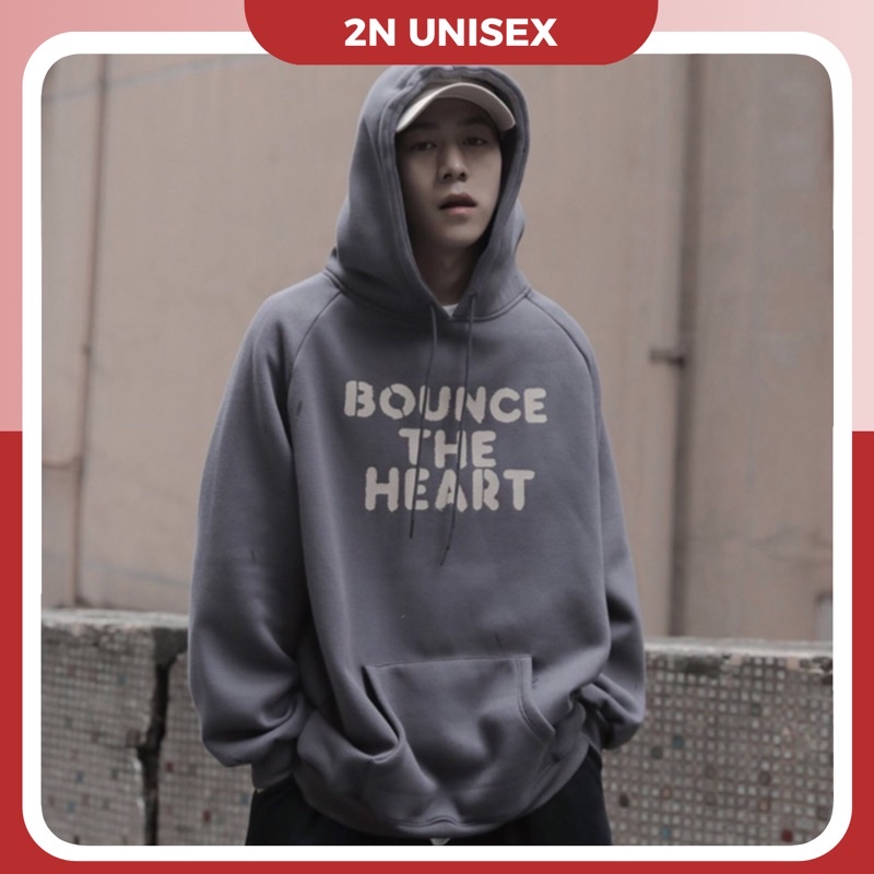 Áo hoodie nam nữ form rộng 2N Unisex nỉ bông Bounce màu đen/xám