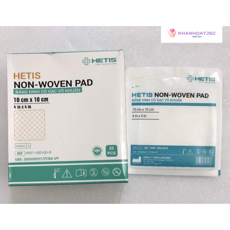Combo băng dính có gạc vô khuẩn HETIS Non-Woven Pad dùng cho vết thương hở, sau phẫu thuật