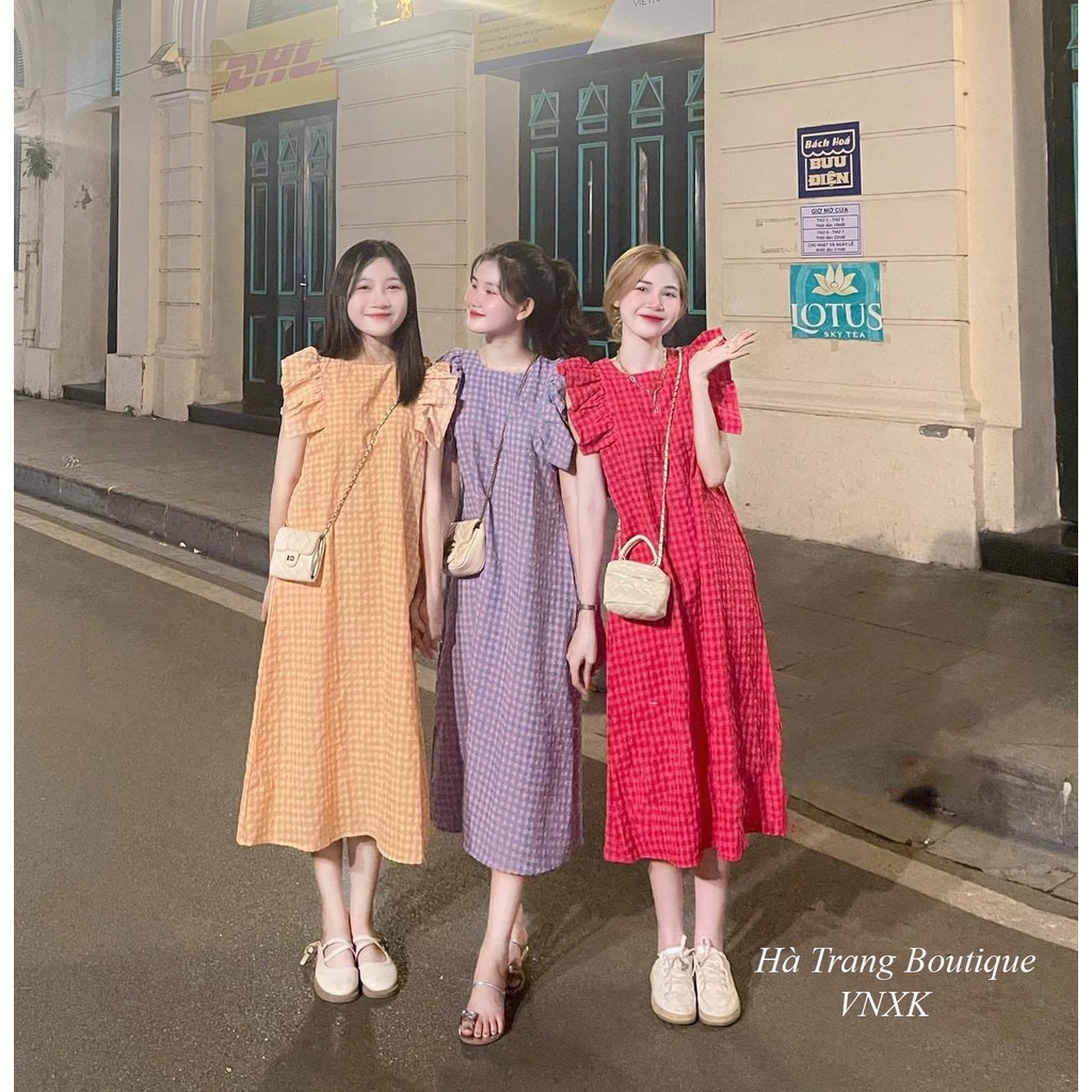 Váy kẻ caro cánh tiên, váy nữ đầm dáng xòe