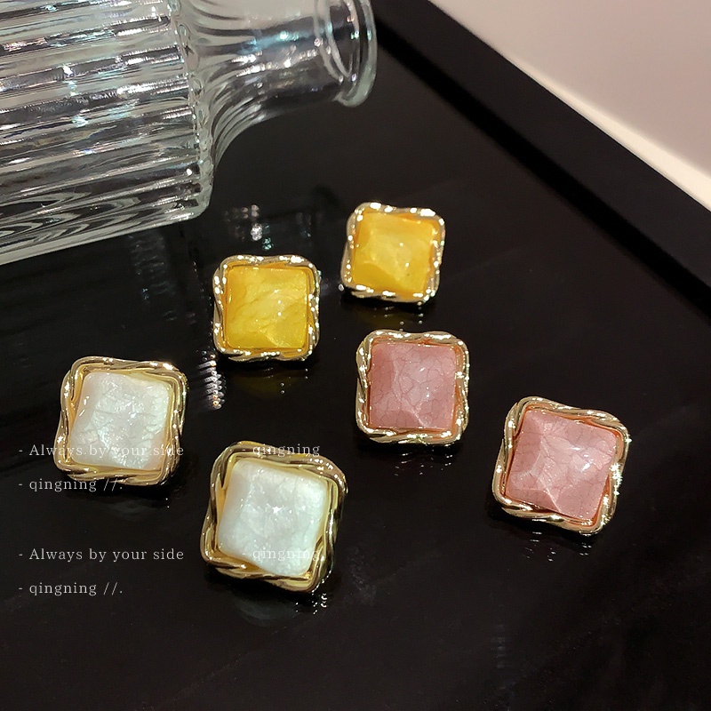 Khuyên tai DREJEW 2 bạc 925 dáng vuông/ gợn sóng nước phong cách Hàn Quốc thời trang cho nữ