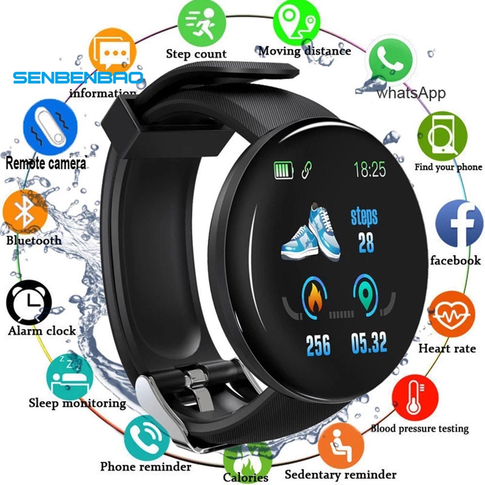 Đồng Hồ Thông Minh D18 Kết Nối Bluetooth Hỗ Trợ Đo Nhịp Tim Huyết Áp Kèm Phụ Kiện