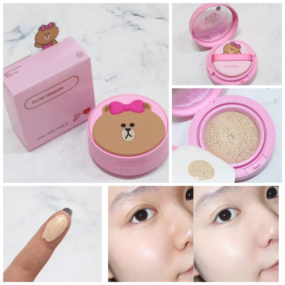 Phấn nước trang điểm cho da căng bóng tự nhiên khỏe khoắn Missha Glow Tension Line Friends Edition màu 21 (Hàn Quốc) | BigBuy360 - bigbuy360.vn