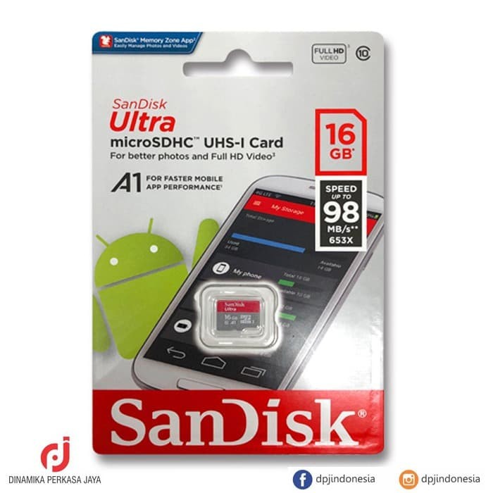 Micro Sd Sandisk Ultra Hc Uhs-I A1 16gb 98mb / S
