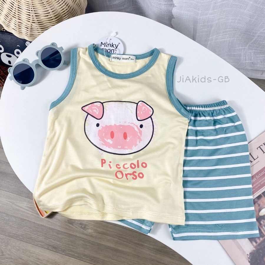 Bộ Thun Lạnh Ba Lỗ Cho Bé Trai Bé Gái 8-27kg -BL-IN26 In Động Vật Dễ Thương Chất Vải Thoáng Mát