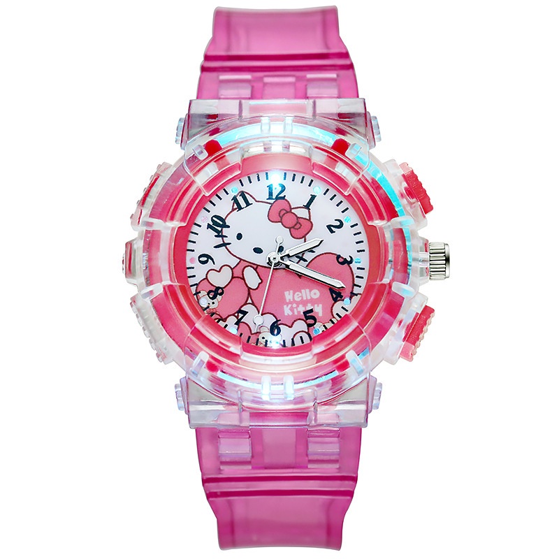 (Chuyên sỉ) Đồng Hồ Trẻ Em KITTYLED22A Hình Hello Kitty Đèn Led 7 Màu Cho Bé Gái (Hình Chụp Thật)