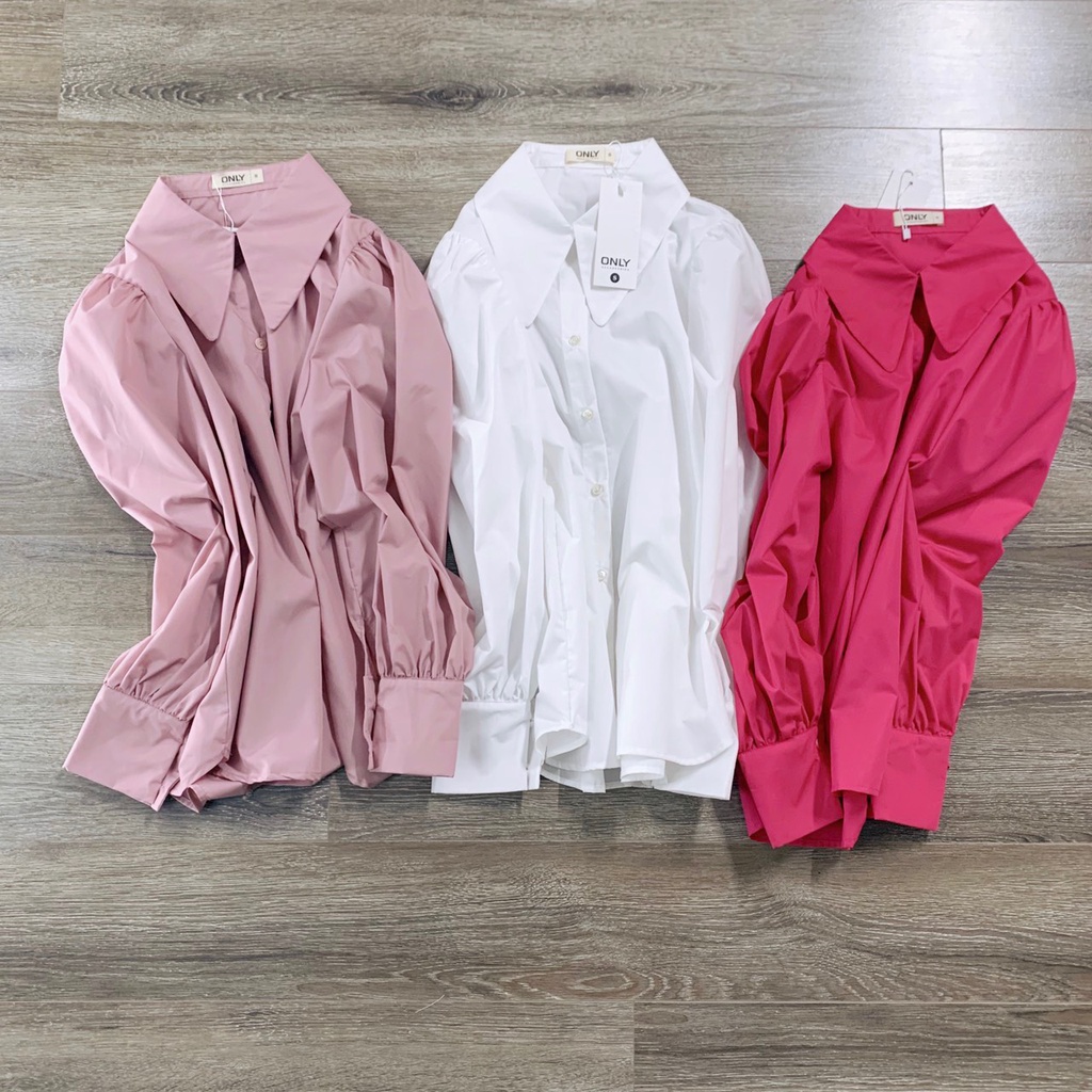 Áo sơ mi ONLY tay bồng siêu đẹp, áo sơ mi công sở nữ đẹp kiểu Hàn Quốc form rộng tay dài chất vải dư cao cấp mã ON