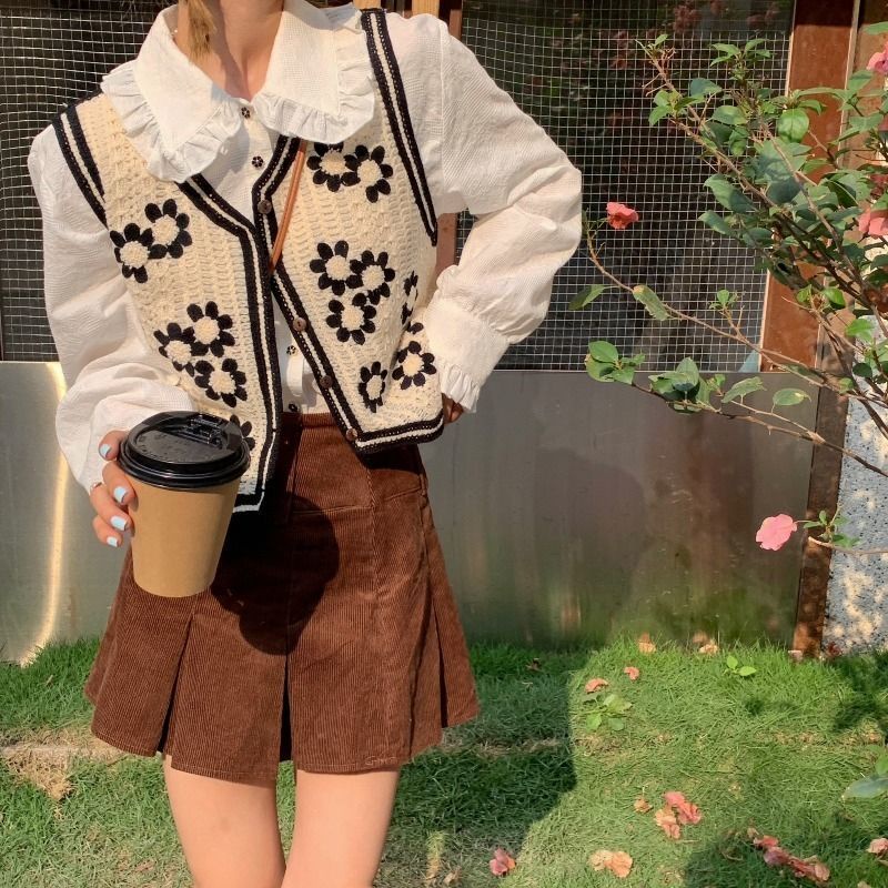 Áo Khoác Cardigan Dệt Kim Không Tay Thêu Họa Tiết Thời Trang Thu Đông Cho Nữ