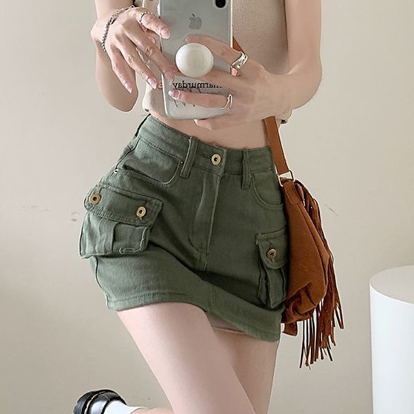 Chân váy jean Chữ A Lưng Cao Thời Trang Mùa Hè 2022 Mới Cho Nữ