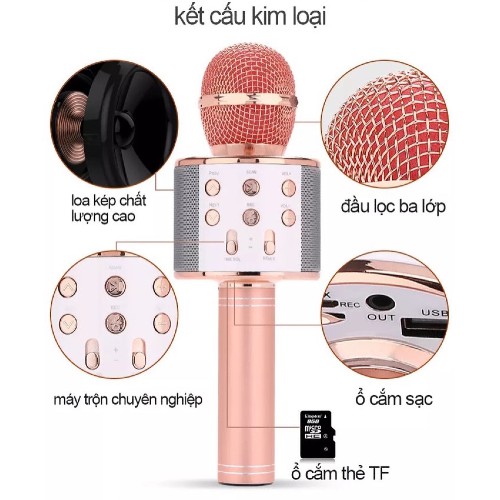 Micro karaoke bluetooth kiêm loa thông minh WS-858 siêu bass ( màu ngẫu nhiên)