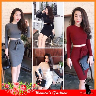 Set Áo Croptop tay dài kèm Chân Váy