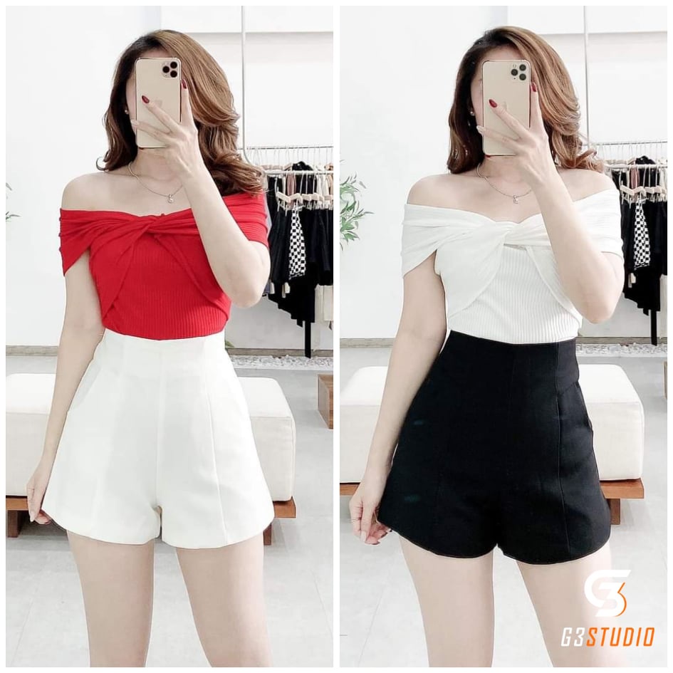 Quần short nữ lưng cao quần đùi chữ A cạp cao tôn dáng khóa sau hông túi 2 bên chất tuyết mưa màu đen