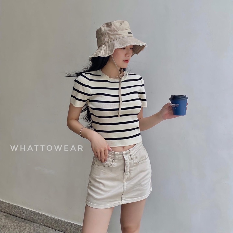 Áo knit dệt kim cổ tròn tay ngắn form baby tee 5 màu RAINBOW