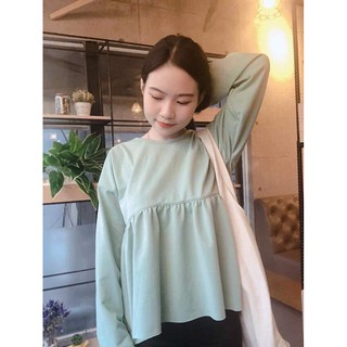 [SALE SỐC] Áo Kiểu Dáng Babydoll Tay Dài Vải Nỉ Da Cá Dày dặn Áo babydoll nữ dài tay basic xanh mint