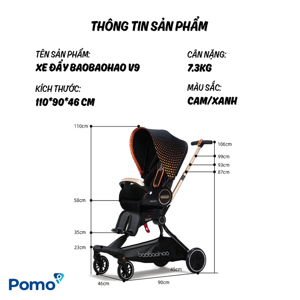 Xe Đẩy Thông Minh Cao Cấp, Gập Gọn Baobaohao V9