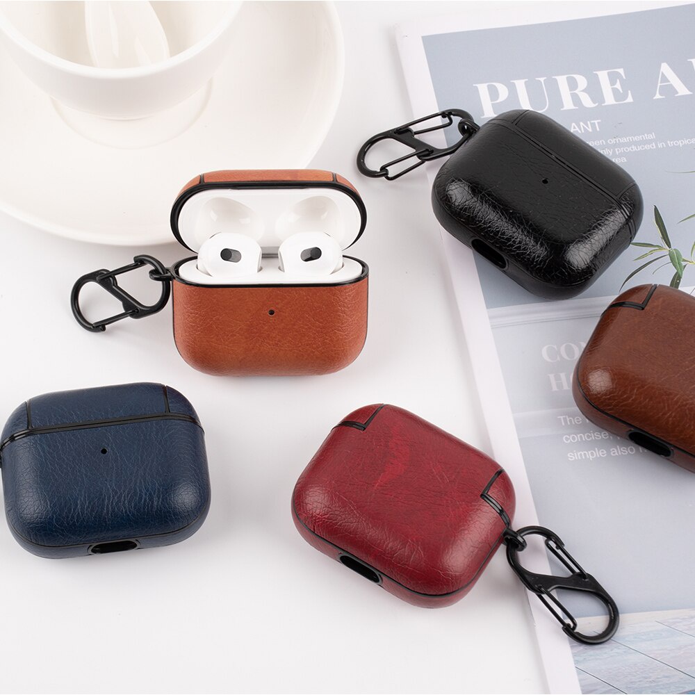 Vỏ Bảo Vệ Hộp Sạc Tai Nghe Airpods 3 Air Pods 3 New 2021 Bằng Da PU Sang Trọng Kèm Móc