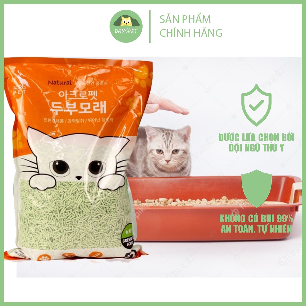 ACROPET Cát đậu nành vệ sinh siêu thấm không bụi, không bám chân mèo (100% đậu phụ tự nhiên) cho mèo Dayspet