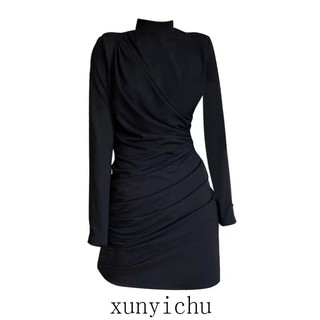 Đầm thun body nhúm hông cổ 3p- ORDER