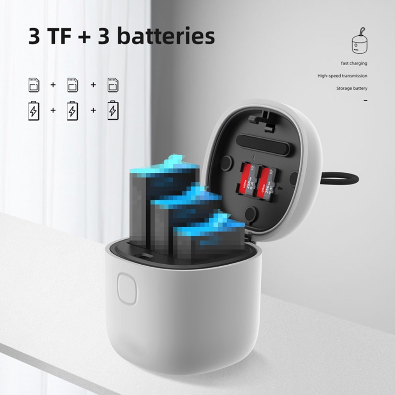 Hộp Sạc Đọc Thẻ Nhớ TF 3 Ngăn Màu Đen Cho Go-Pro Hero 9