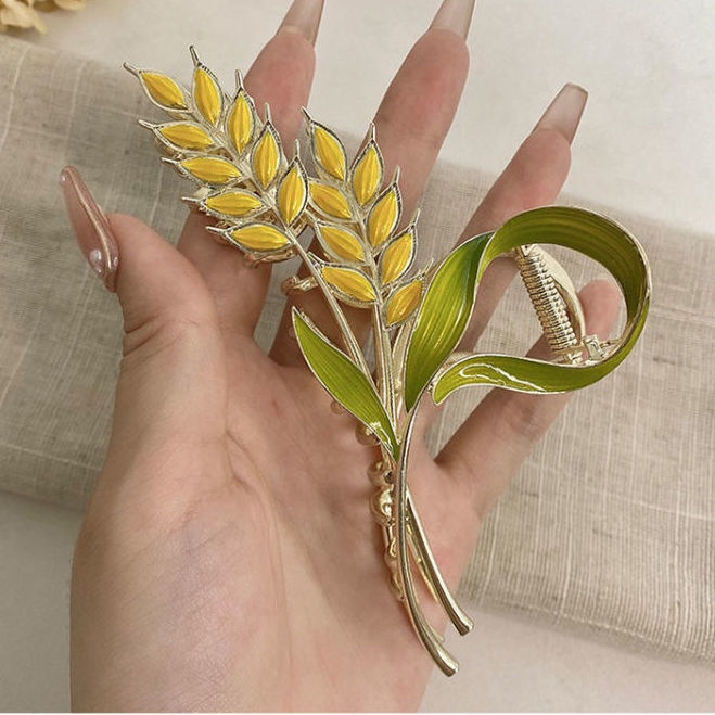 Kẹp Tóc Màu Vàng / Xanh Lá Cỡ Lớn Thời Trang Mùa Hè Tinh Tế Cho Nữ