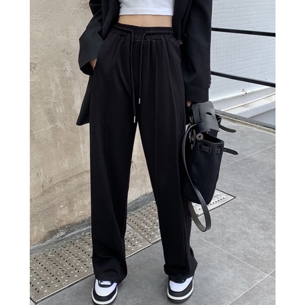 Quần jogger nữ gân Nhật Minh chất bao đẹp dáng dài xuông siêu hách chân 2 màu đen xám