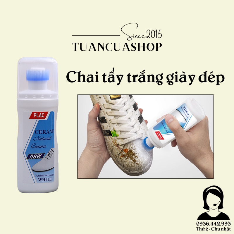 Chai tẩy trắng giày dép túi xách Plac - đầu bàn chải - chai nước tẩy rửa toàn bộ các loại giày dép (PLAC01)