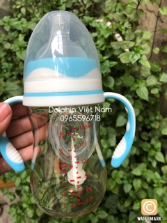 (Tặng thêm 1 núm) Bình sữa ppsu 180ml có tay cầm Dolphin