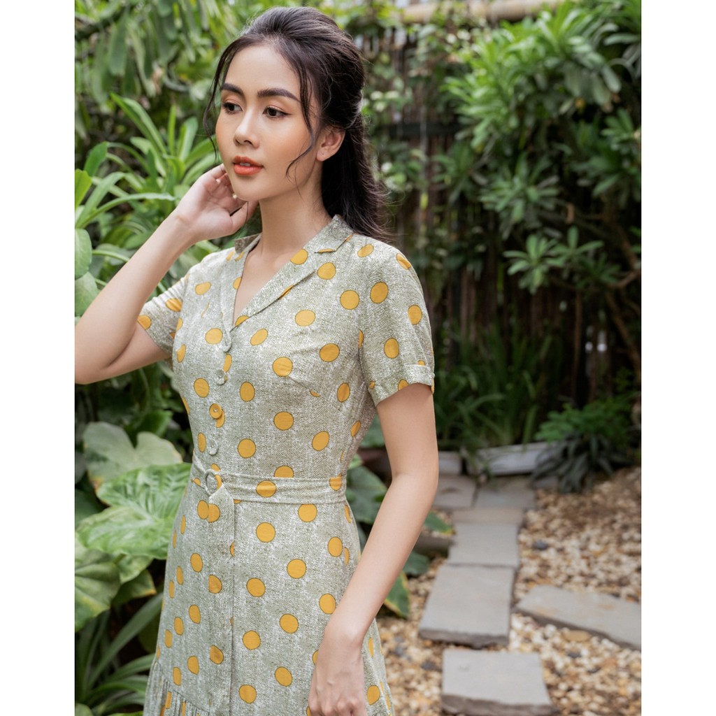 DIDO - Đầm Cổ Hai Ve Chấm Bi Vàng Nữ | BigBuy360 - bigbuy360.vn
