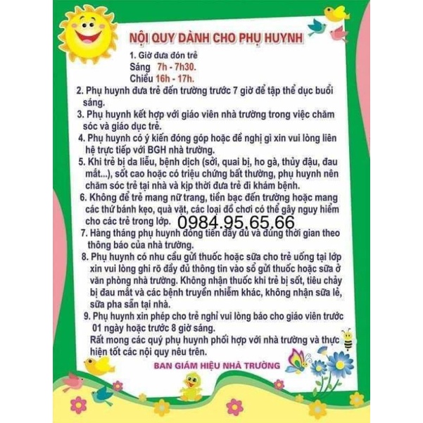 Tranh Nội quy phụ huynh đề can 60x80cm