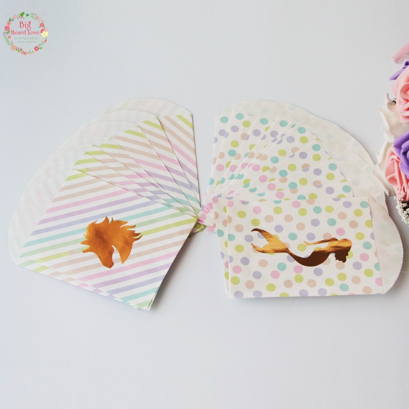 Set 12 Túi Giấy Đựng Kẹo Hình Kỳ Lân Và Nàng Tiên Cá Cho Tiệc Sinh Nhật / Đám Cưới