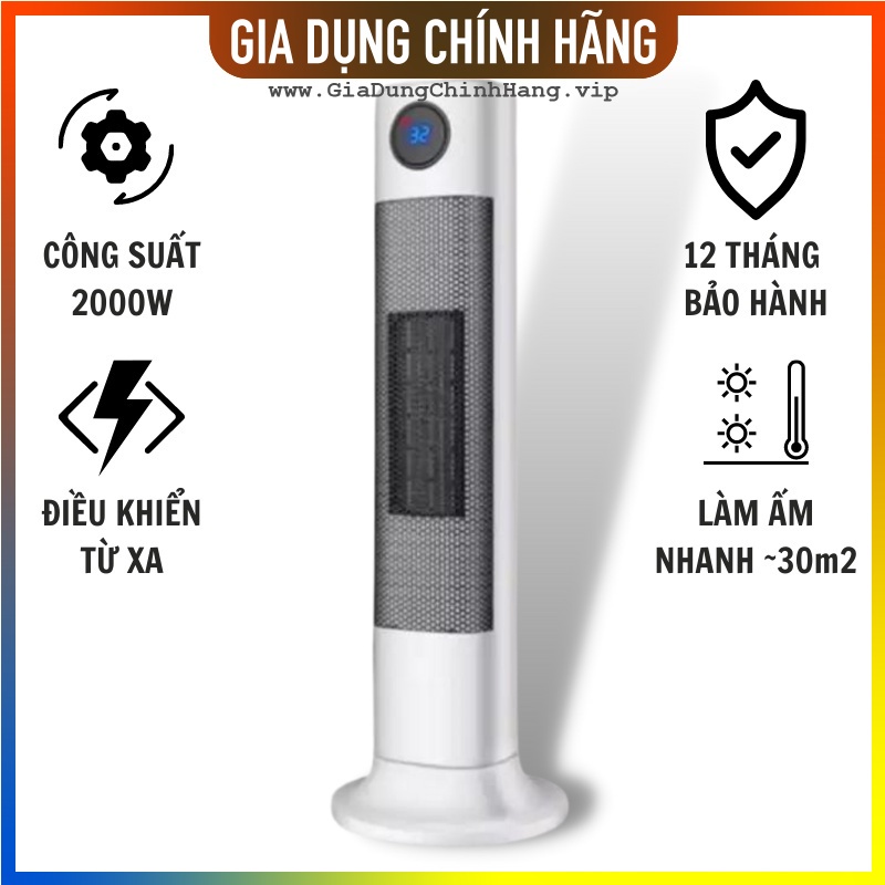 Quạt sưởi ấm cho bé có điều khiển từ xa, Máy sưởi gốm Camel cao cấp, An toàn, Đầu xoay góc rộng đa năng