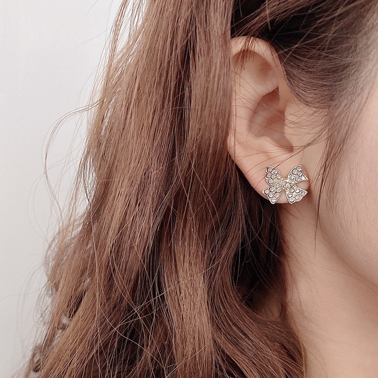 Khuyên tai hình nơ đính đá xinh xắn cho nữ