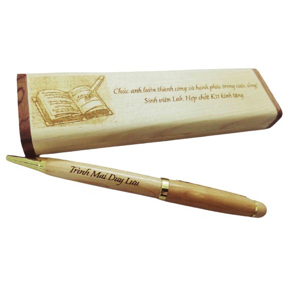 Quà tặng Bút gỗ xoay + Hộp bút gỗ nhỏ YV-CBO-1