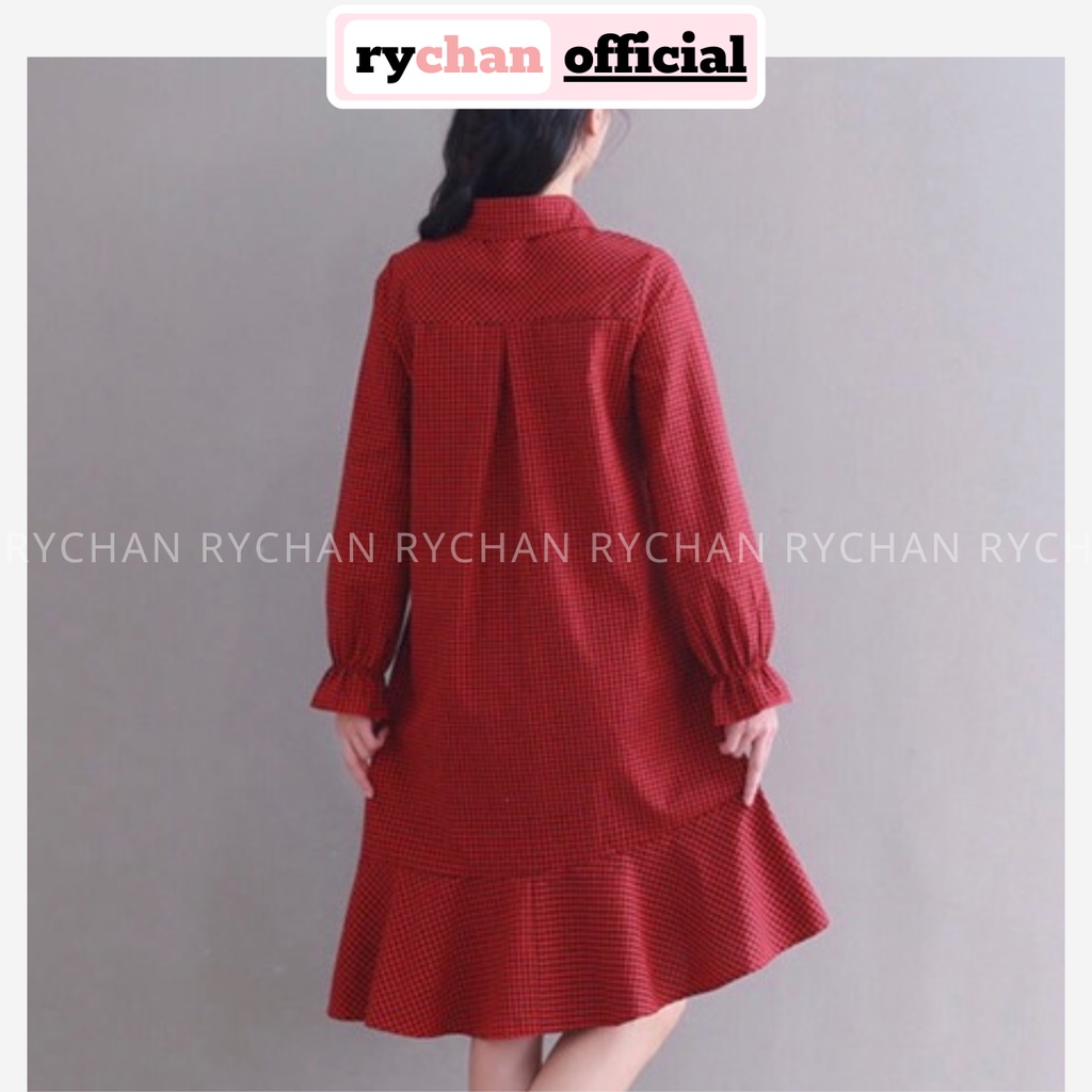 Đầm Váy Nữ Đi Chơi Caro Đỏ Phối Trắng Dài Có Túi Cực Hot Trend[ẢNH THẬT CUỐI] - DX9855