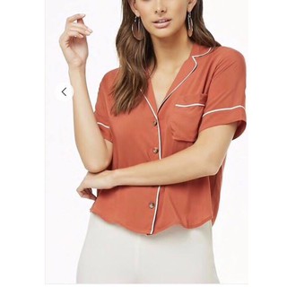 Áo Croptop Sơmi Pyjama F21 Màu Cam Đất - 0325