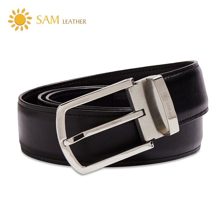 [ SAM Leather ] Dây Thắt Lưng Nam Da Bò Cao Cấp – Dây Nịt Nam SFDN011TTB - Mặt Khóa Inox Nguyên Khối & Da Bò Thật BH 12T