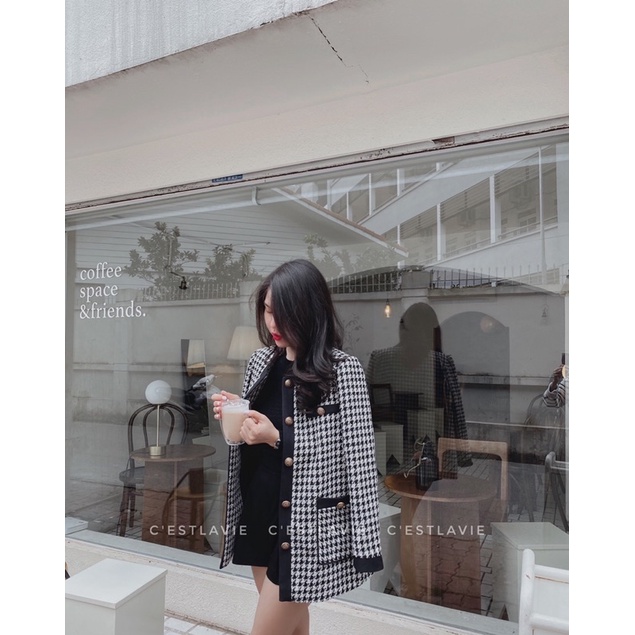 Áo khoác dạ  kẻ ô đen trắng | BigBuy360 - bigbuy360.vn