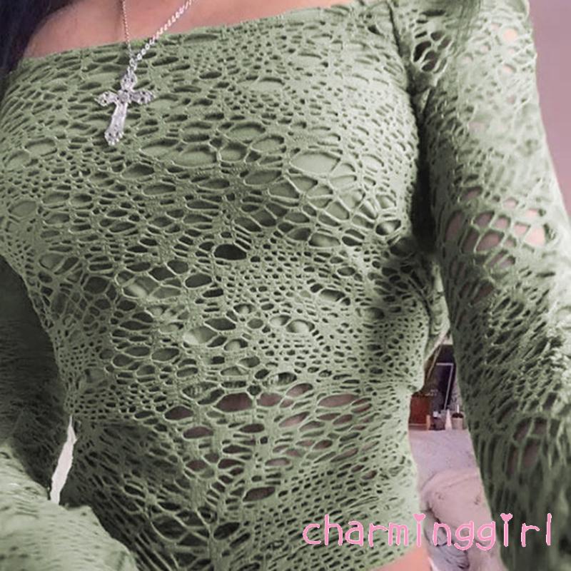 Áo Thun Tay Dài Hở Vai Màu Sắc Trơn Thiết Kế Đơn Giản Dành Cho Nữ
