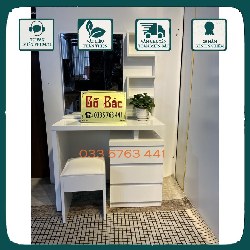 Bàn trang điểm gỗ MDF phủ melamine bóng chống xước loại 1 - bàn trang điểm đẹp có kích thước 80x40x130cm tặng kèm ghế