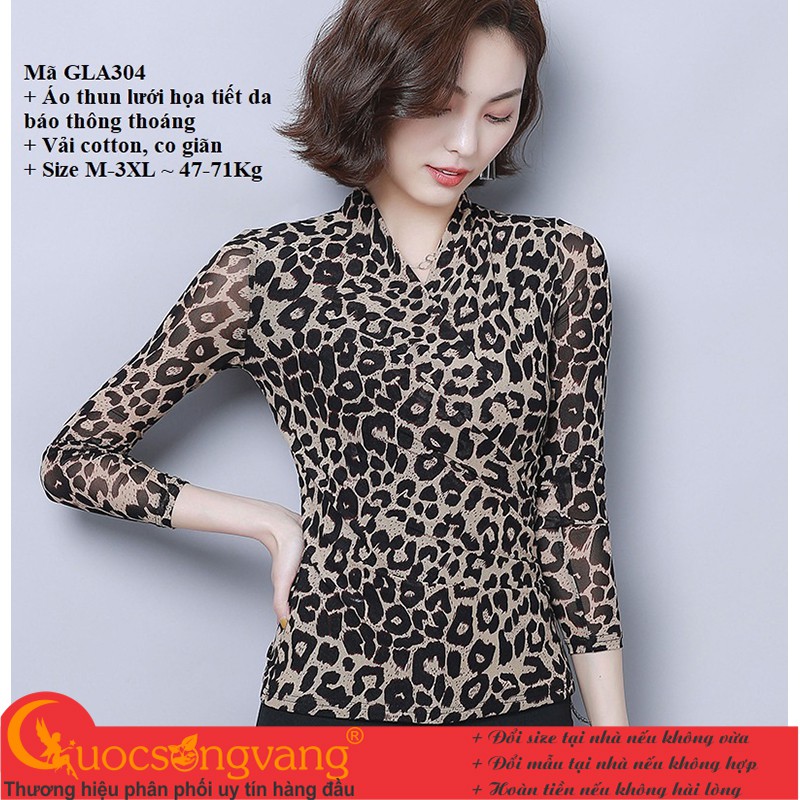 Áo kiểu nữ da báo áo thun lưới cotton co giãn GLA304 Cuocsongvang