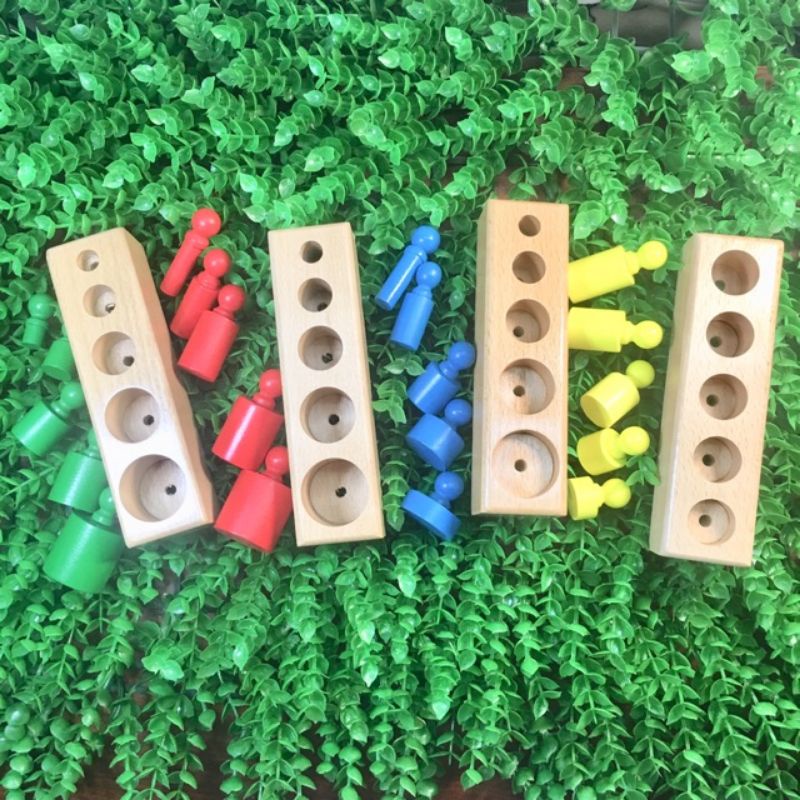 Bộ núm trụ montesorri đồ chơi gỗ thông minh cho bé