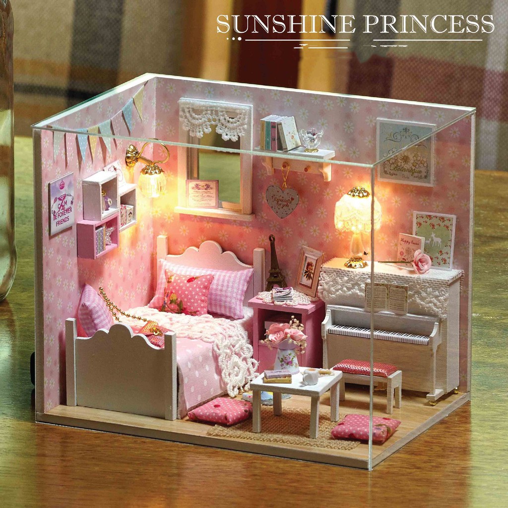 Mô hình nhà búp bê DIY Doll House Miniature_ SUNSHINE PRINCESS _Tặng TẤM CHE BỤI + KEO