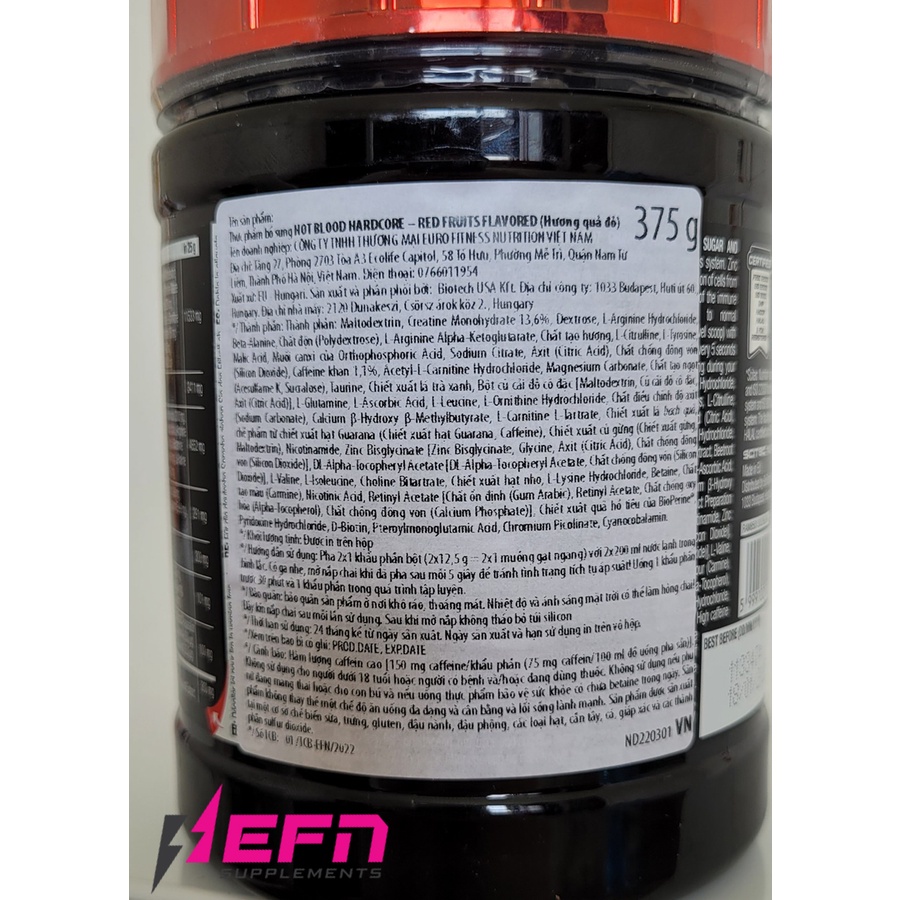 PRE WORKOUT SCITEC NUTRITION Hot Blood Hardcore Sản Phẩm Dùng Trước Tập 700G 56 Lần Dùng