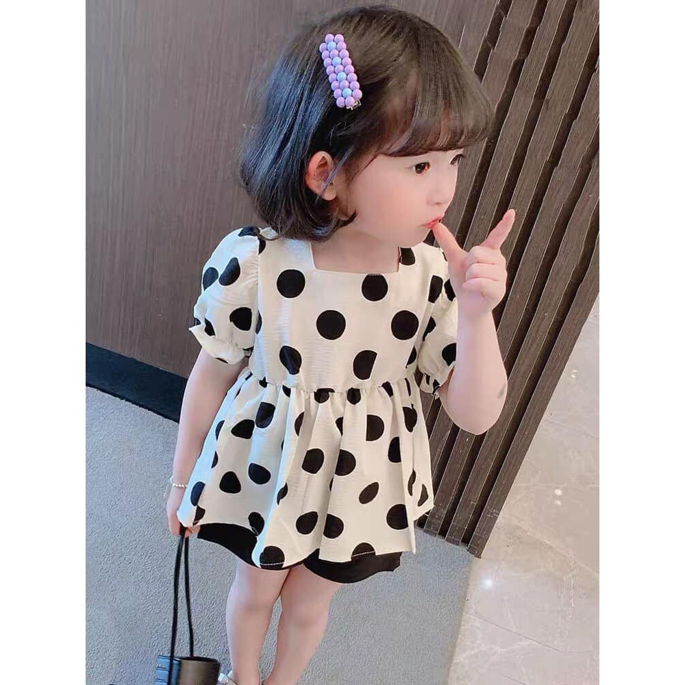 (HOTTREND 2021) Sét áo chấm bi buộc dây lưng mix quần sooc