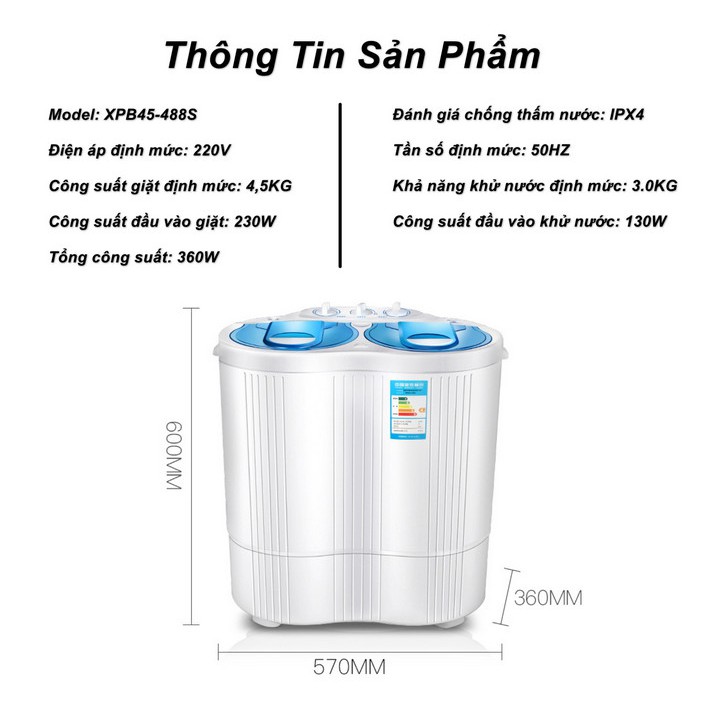 Máy Giặt Mini 2 Lồng 4,5kg tiết kiệm điện (Phiên bản nâng cấp vắt khô hơn)