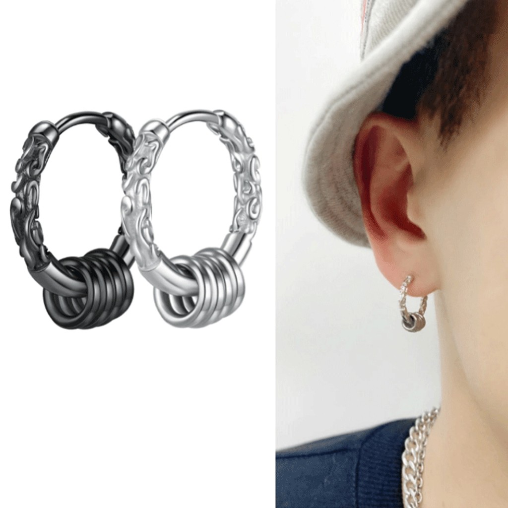 Bông tai, Khuyên tai nam nữ bạc dáng tròn phong cách hiphop xu hướng thời trang 2021, Cá tính, Unisex, Độc đáo, 1 chiếc