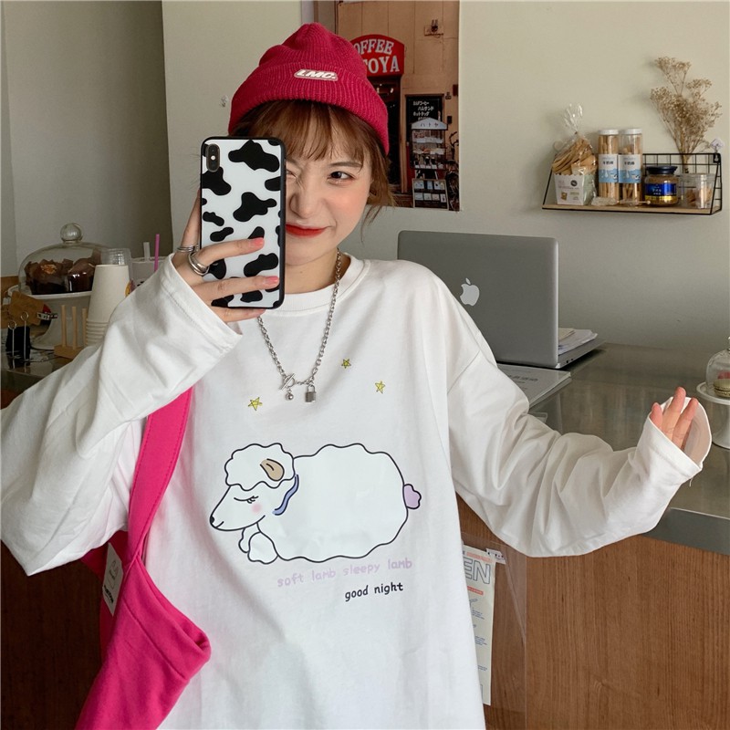 Áo thun dài tay 🐑 Con Cừu 🐑 phông Unisex nam nữ tee oversize form rộng pull Ulzzang Streetwear thu đông vải mềm