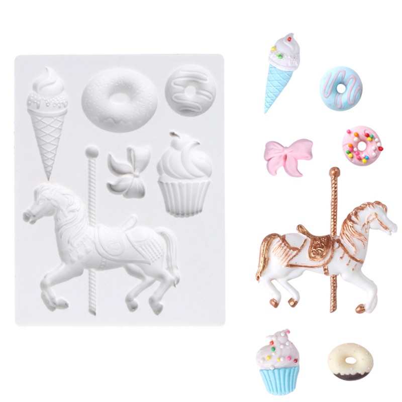 Khuôn Silicone Làm Bánh Tạo Hình Ngựa Gỗ k924 Tiện Dụng