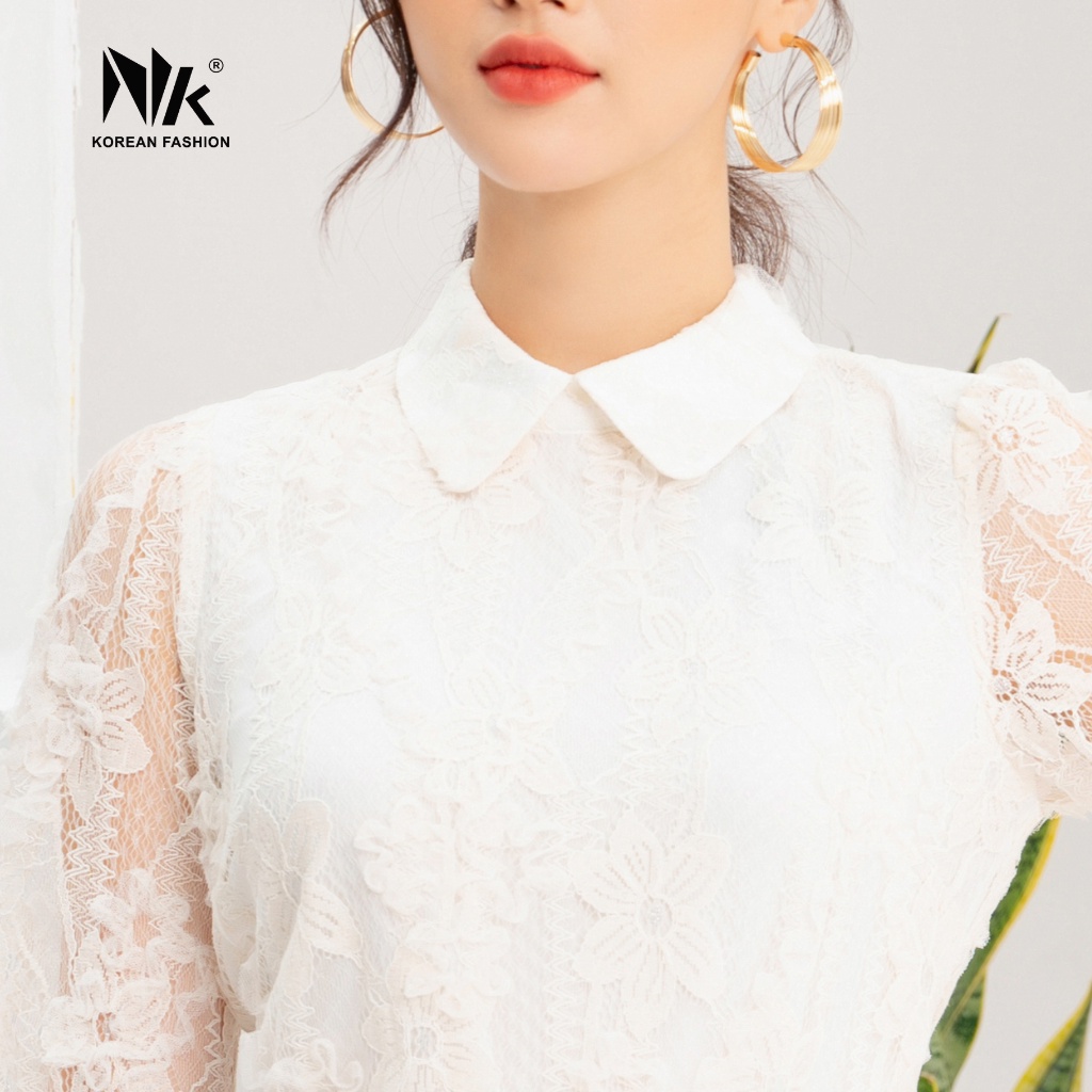 Áo Sơ Mi Nữ Dài Tay NK Fashion Cổ Sen Phối Ren Có Lót Lụa, Chất Liệu Mềm Mịn NKSM2111010