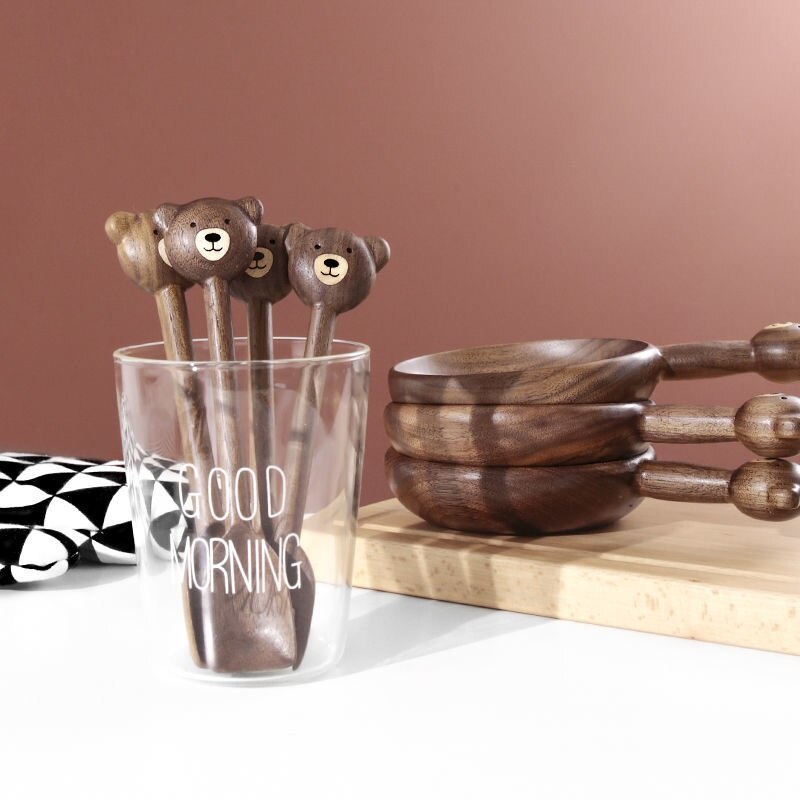 Khay Gỗ Óc Chó Óc Chó / Đĩa / Muỗng / Nĩa Hình Gấu Dễ Thương Sáng Tạo Trang Trí Nhà Cửa